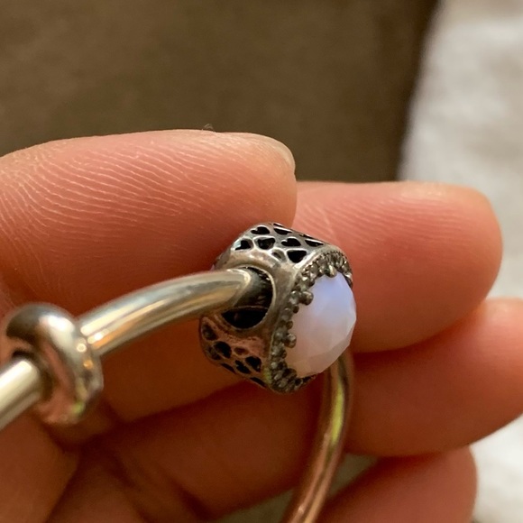 Pandora Open Bangle Charm Bracelet w/ 1 Pandora Charms & 2 Pandora Stoppers EUC - Picture 16 of 16